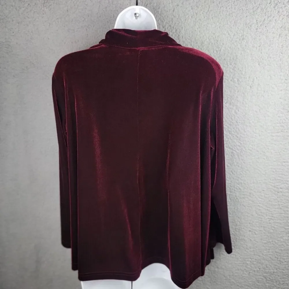 Coldwater Creek Velvet Textured Jacket Wine PM Open Front Luxe Layer